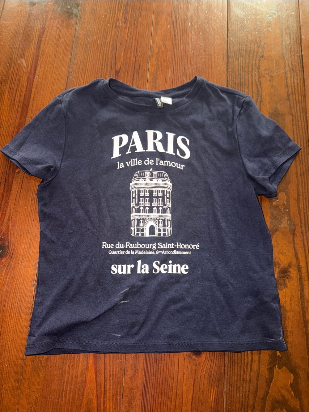 H&M Navy Blue Paris Graphic Tee with White Print